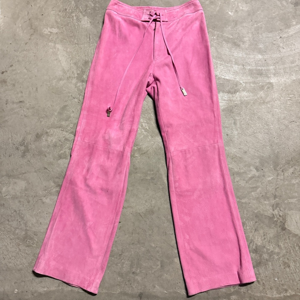 Vintage Pink Ralph Lauren Suede Black Label Bootcut Pants Trousers Size 6